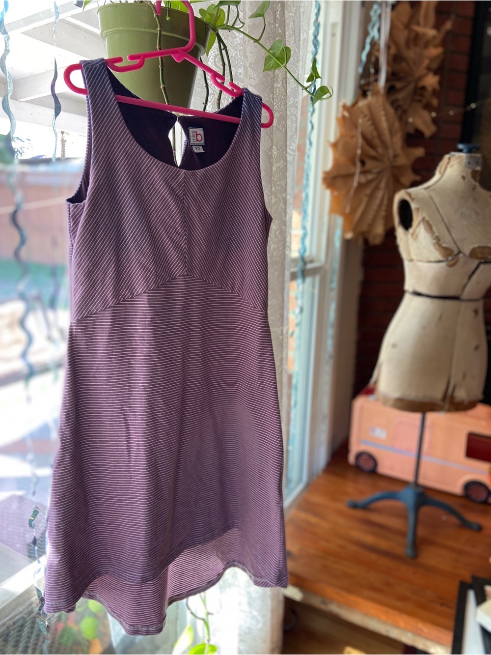 Girls' Purple Striped Sleeveless A-Line Dress - Miss b